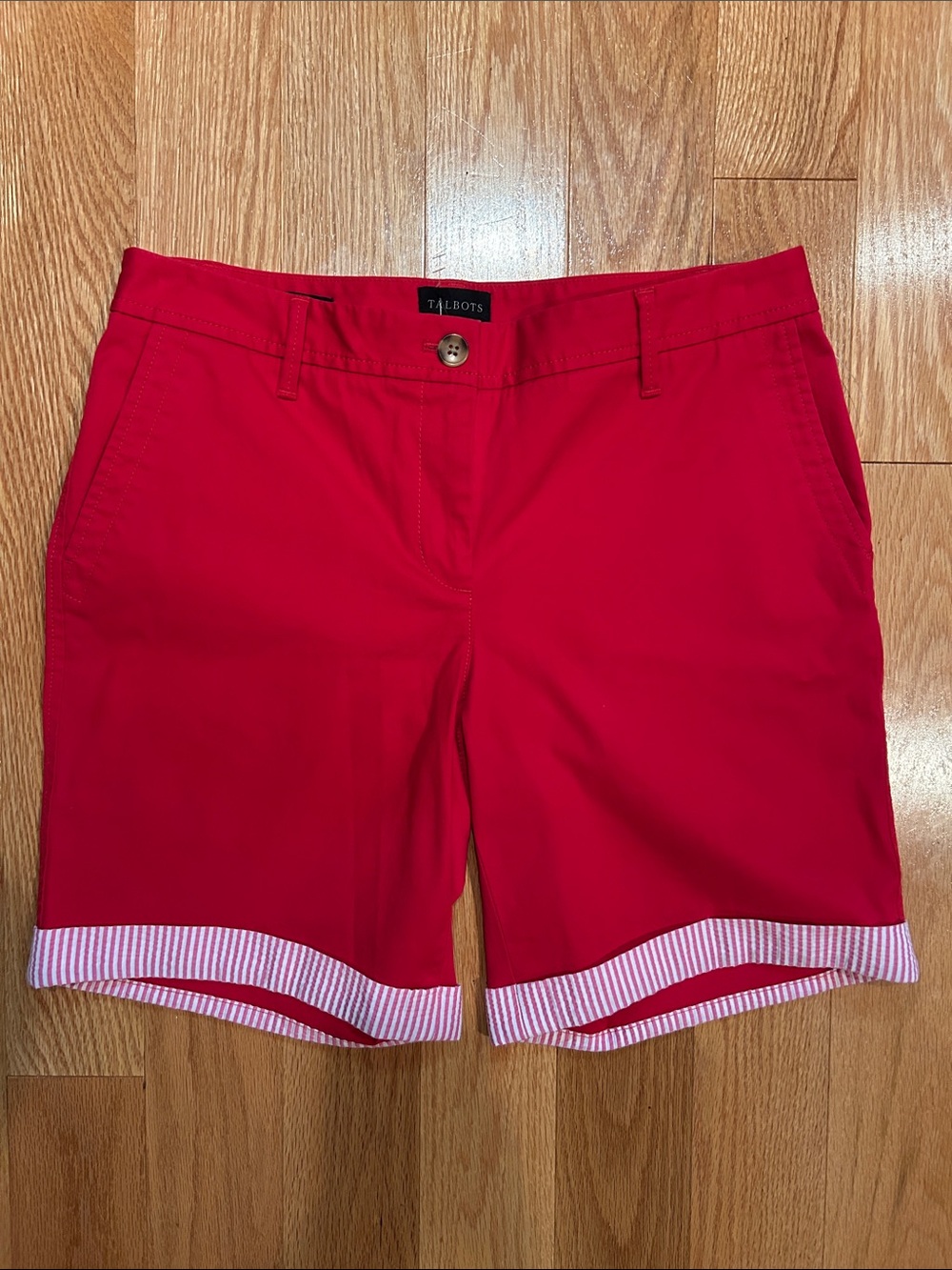 Talbots Relaxed Chino Shorts 7” with Striped Cuffs. NWOT